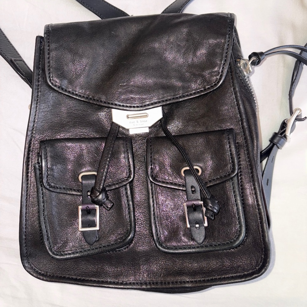 Rag & Bone Black Leather Small Field Backpack